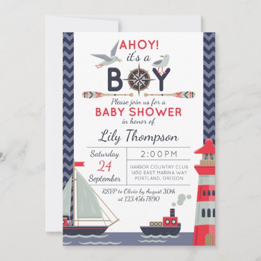 サイボートアホ航海のイ男の赤ちゃんシャワー招待状 招待状 (正面)