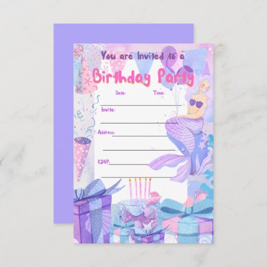 サイレナメイド誕生日ガールパーティの招待状 招待状 (正面/裏面)