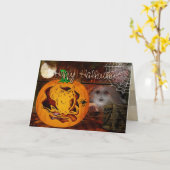 サイレンの幽霊のよく出るなハロウィンのカボチャ切り分けること カード (黄色い花)