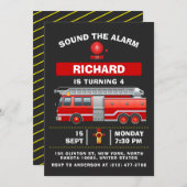 サイレンを聞け!キッズファイアートラックおもしろい誕生日 招待状 (正面/裏面)