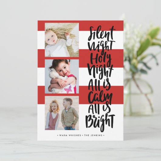 サイレントナイト 3枚組 フォトホリデー クリスマス | レッド 招待状 (スタンド正面)