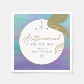 サイレンパープル金ゴールド人魚海シーベイビーシャワー スタンダードカクテルナプキン (正面)
