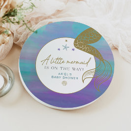 サイレンパープル金ゴールド人魚海シーベイビーシャワー ペーパープレート