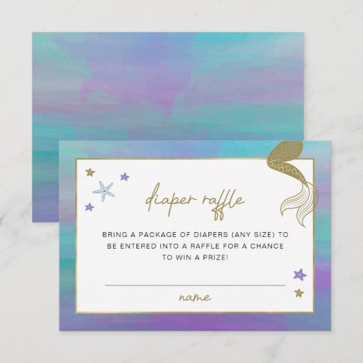 サイレンマーメイドトロピカルビーチおむつラッフルチケット 招待状 (正面/裏面)