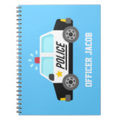 サイレン・オフィサー・キッドとの警察車パーソナライズされた ノートブック (正面)