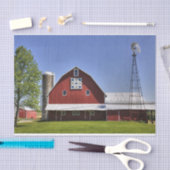サイロと風車を持つ美しい赤い納屋 薄葉紙 (クラフト)
