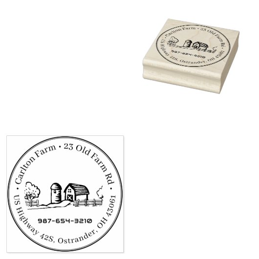 サイロ、納屋、木々と牧畜的なファームスタンプ ラバースタンプ (押印)