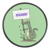 サインおもしろい漫画を持つワニのアリゲータ アイスホッケーパック (正面)