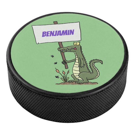 サインおもしろい漫画を持つワニのアリゲータ アイスホッケーパック (3/4)