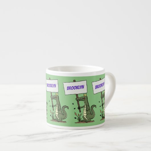 サインおもしろい漫画を持つワニのアリゲータ エスプレッソカップ (正面右)