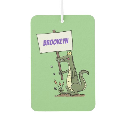 サインおもしろい漫画を持つワニのアリゲータ カーエアーフレッシュナー (正面)