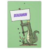 サインおもしろい漫画を持つワニのアリゲータ クリップボード (裏面)