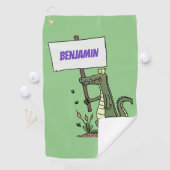 サインおもしろい漫画を持つワニのアリゲータ ゴルフタオル (インサイチュ)