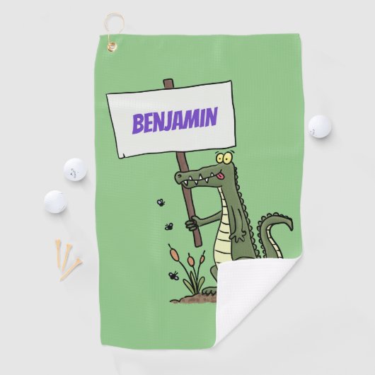 サインおもしろい漫画を持つワニのアリゲータ ゴルフタオル (インサイチュ)