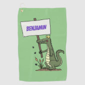 サインおもしろい漫画を持つワニのアリゲータ ゴルフタオル (正面)