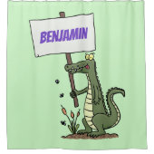 サインおもしろい漫画を持つワニのアリゲータ シャワーカーテン (正面)