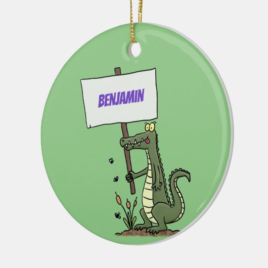 サインおもしろい漫画を持つワニのアリゲータ セラミックオーナメント (左)