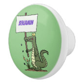 サインおもしろい漫画を持つワニのアリゲータ セラミックノブ (右)