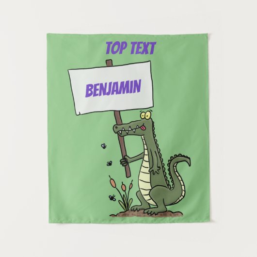 サインおもしろい漫画を持つワニのアリゲータ タペストリー (正面)