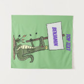 サインおもしろい漫画を持つワニのアリゲータ タペストリー (正面(横))