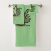 サインおもしろい漫画を持つワニのアリゲータ バスタオルセット (インサイチュ)