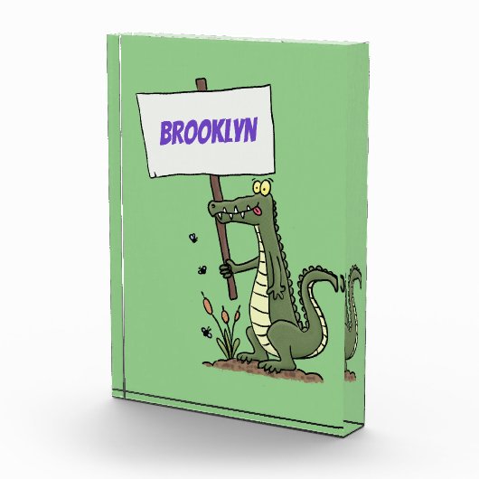 サインおもしろい漫画を持つワニのアリゲータ フォトブロック (右)