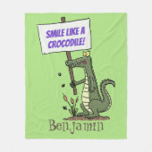 サインおもしろい漫画を持つワニのアリゲータ フリースブランケット (正面)