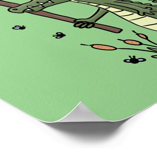 サインおもしろい漫画を持つワニのアリゲータ ポスター (角)