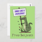 サインおもしろい漫画を持つワニのアリゲータ ポストカード (正面/裏面)