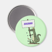 サインおもしろい漫画を持つワニのアリゲータ マグネット (正面/裏面)