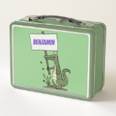 サインおもしろい漫画を持つワニのアリゲータ メタルランチボックス (裏面)