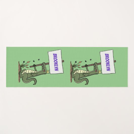 サインおもしろい漫画を持つワニのアリゲータ ヨガマット (正面(横))