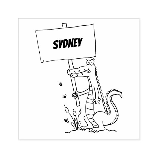 サインおもしろい漫画を持つワニのアリゲータ ラバースタンプ (インプリント)