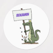 サインおもしろい漫画を持つワニのアリゲータ ラベル (デザイン1)