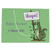 サインおもしろい漫画を持つワニのアリゲータ ラージペーパーバッグ (裏面)