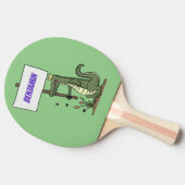 サインおもしろい漫画を持つワニのアリゲータ 卓球ラケット (横)