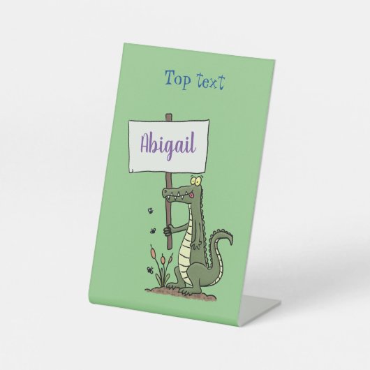 サインおもしろい漫画を持つワニのアリゲータ 台座サイン (正面)