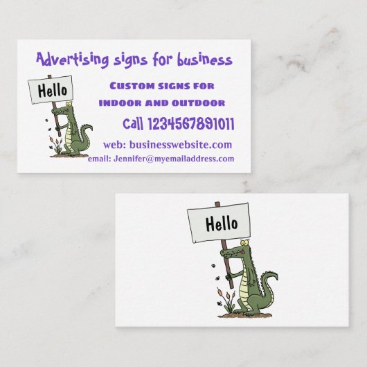 サインおもしろい漫画を持つワニのアリゲータ 名刺 (正面/裏面)