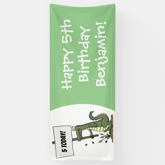 サインおもしろい漫画を持つワニのアリゲータ 横断幕 (縦)