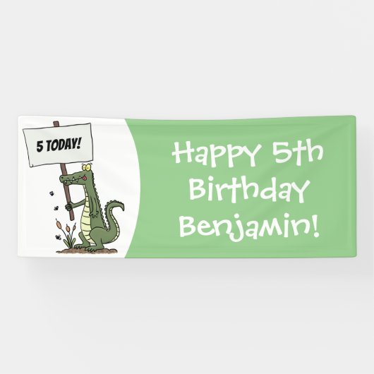 サインおもしろい漫画を持つワニのアリゲータ 横断幕 (横)