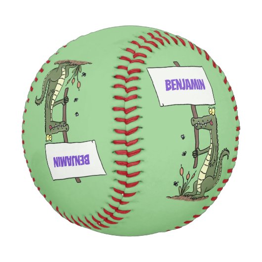 サインおもしろい漫画を持つワニのアリゲータ 野球ボール (アングル)