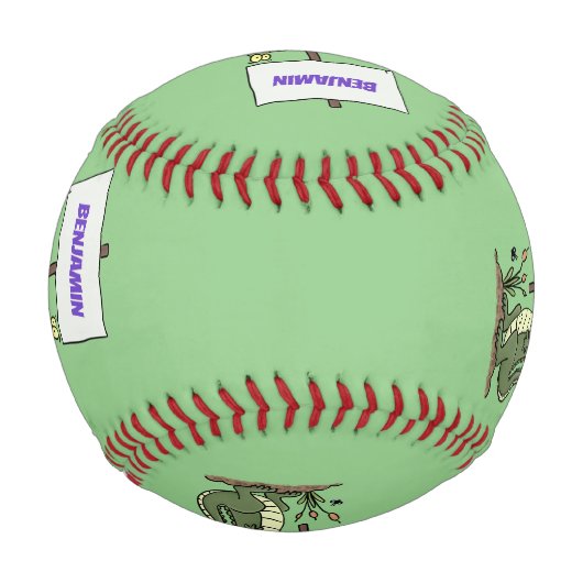 サインおもしろい漫画を持つワニのアリゲータ 野球ボール (正面)