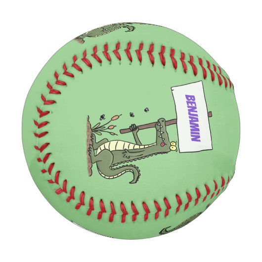 サインおもしろい漫画を持つワニのアリゲータ 野球ボール (正面左)