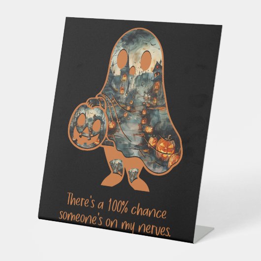 サインおもしろい皮肉ユーモア幽霊ハロウィーンデコール 台座サイン (正面)