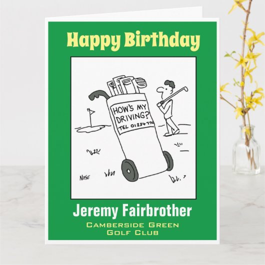 サインことわざのゴルファー私の運転は?おもしろい カード (黄色い花)