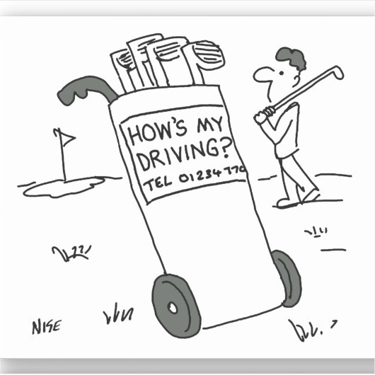 サインことわざのゴルファー私の運転は?おもしろい シール (正面)