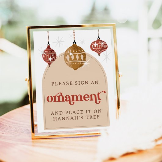 サインとオーナメントレトロバウブルクリスマスブライダル ポスター