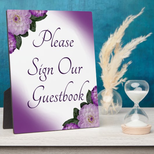 サインアワーゲストブックダリアパープルラベンダーフローラ フォトプラーク (側面)