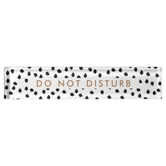 サインホワイト水玉模様ドッグビジネスを邪魔しない デスクネームプレート (正面)