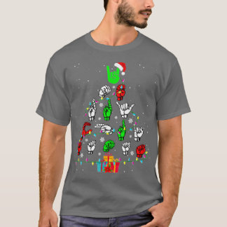 サインランゲージクリスマスツリー陽気なクリスマスギフト Tシャツ